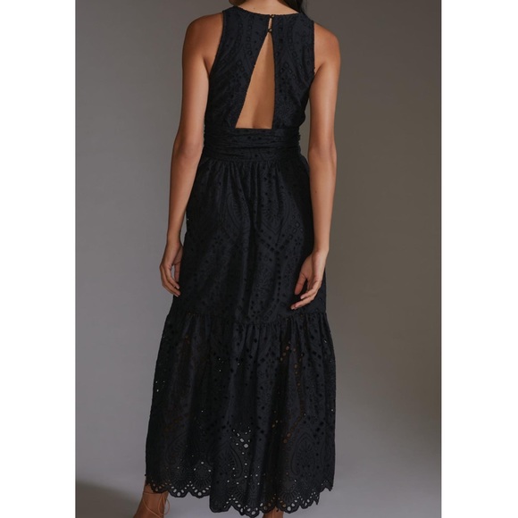 Anthropologie Maeve Eyelet Wrap Midi Dress Black ANTHRO NEW Summer party Maxi - Picture 5 of 9